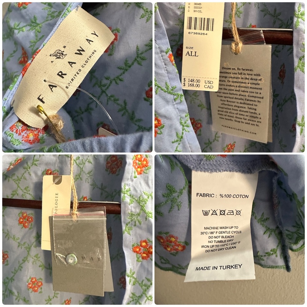 Nwt Far Away Anthropologie Embroidered Cape Blue Floral OS - Picture 6 of 8